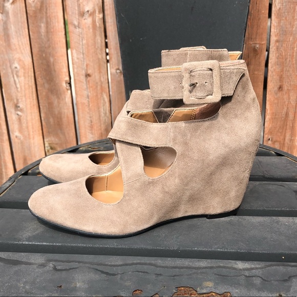 Halogen Shoes - Halogen Nude Buckle Strappy Wedge Heels